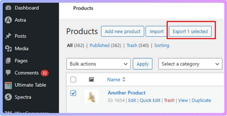 Select Product To Export