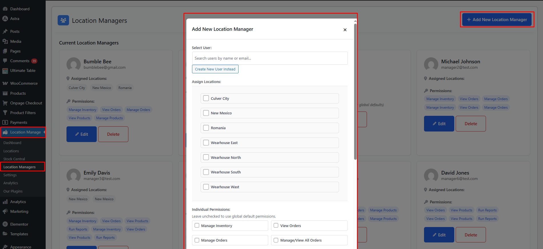 Location Manager Creation, Permissions & Location Assignment - Plugincy