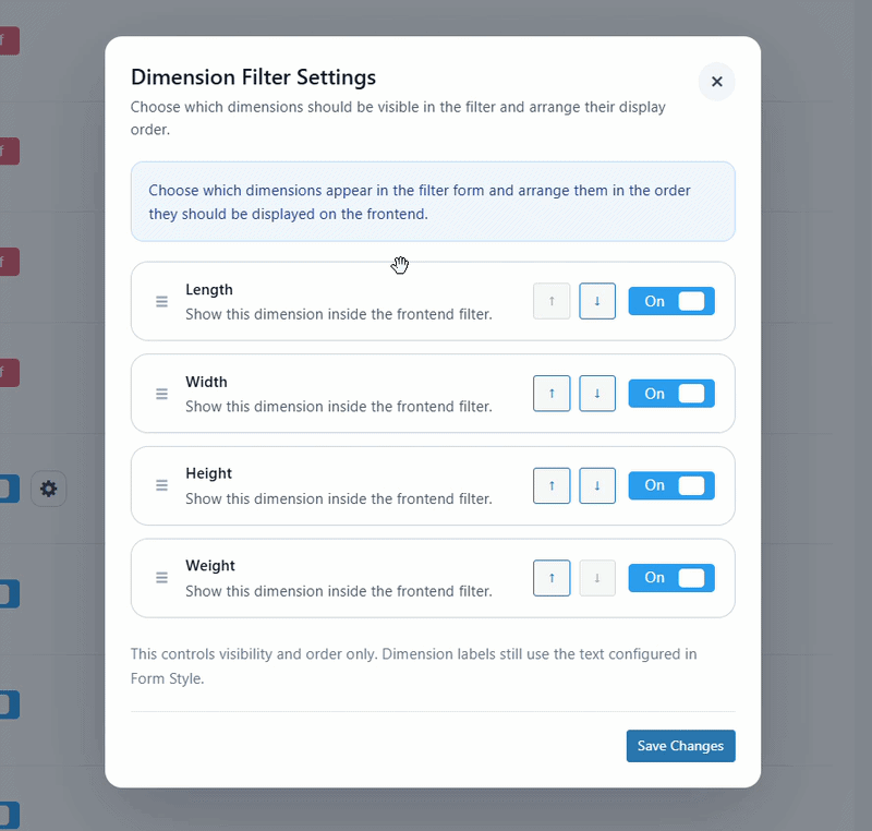 Reorder dimension fields in the Dimension Filter Settings popup