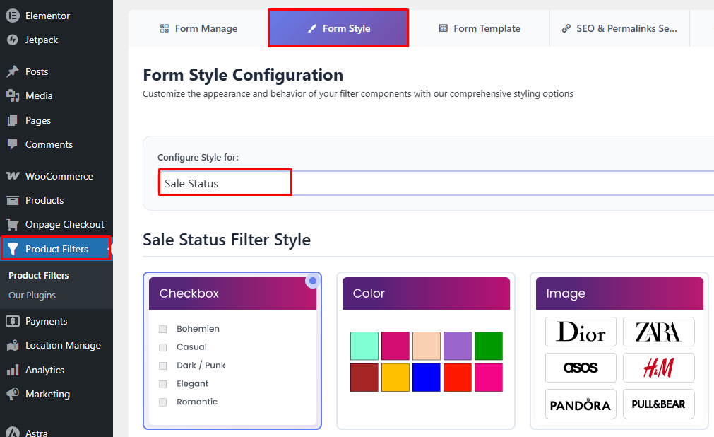 Configure The Filter Style