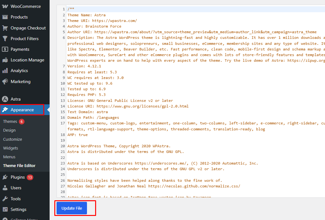 Go to Appearance → Editor