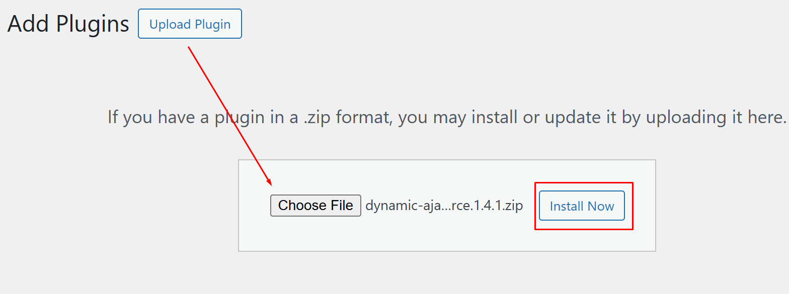 Go to Plugins → Add New Plugin → Upload Plugin