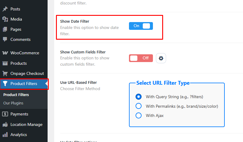 Open the filter settings