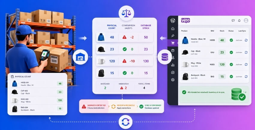 Stock Mismatch Audit and Reconciliation - Physical Warehouse Against the WooCommerce Database