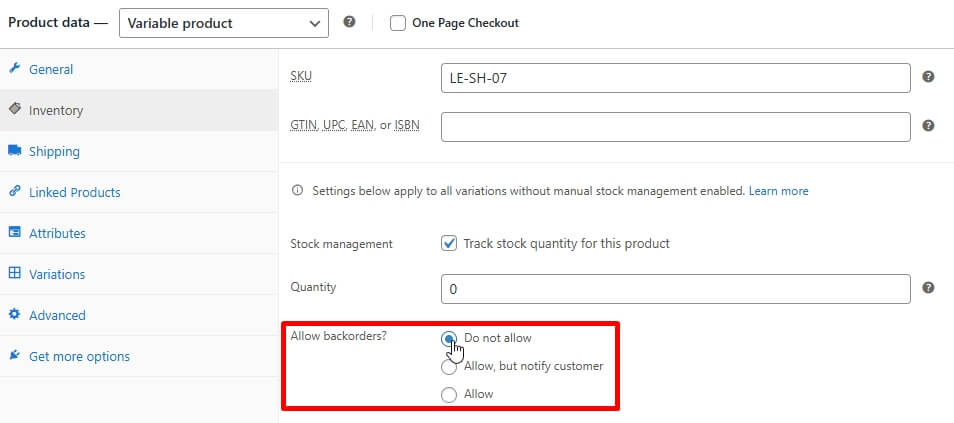 Turn Off Backorders Where They Should Not Apply