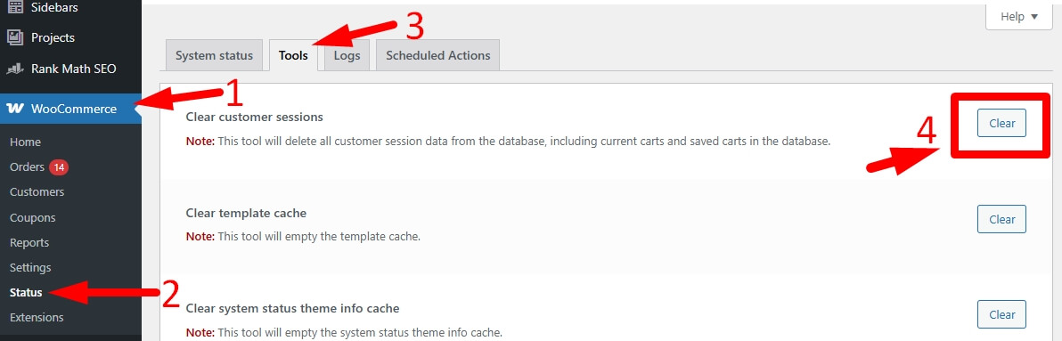 WooCommerce → Status → Tools → Clear Customer Sessions