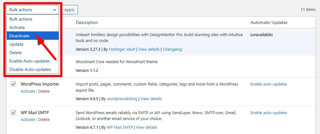 deactivate Third-party Plugins