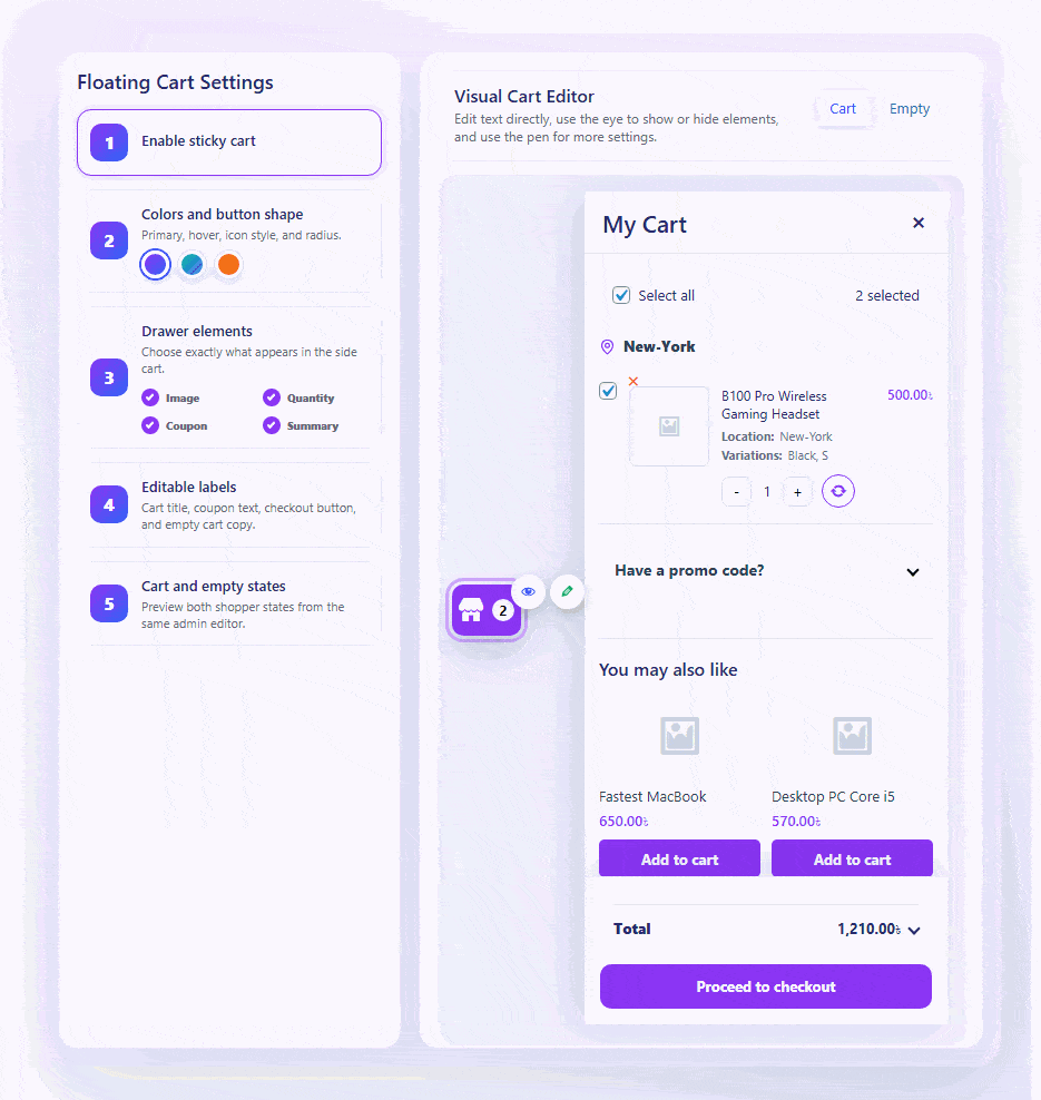 floating cart admin visual editor