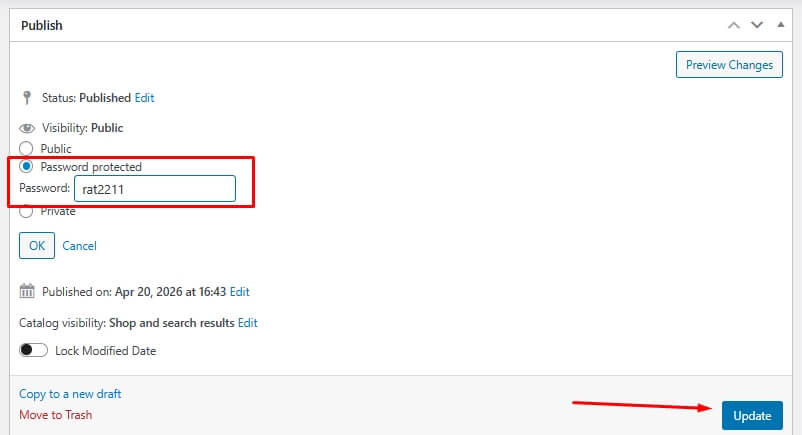 how to set Password protected product