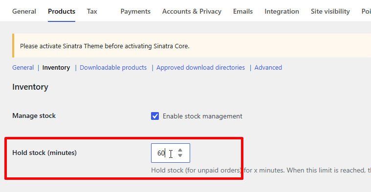 Hold Stock settings