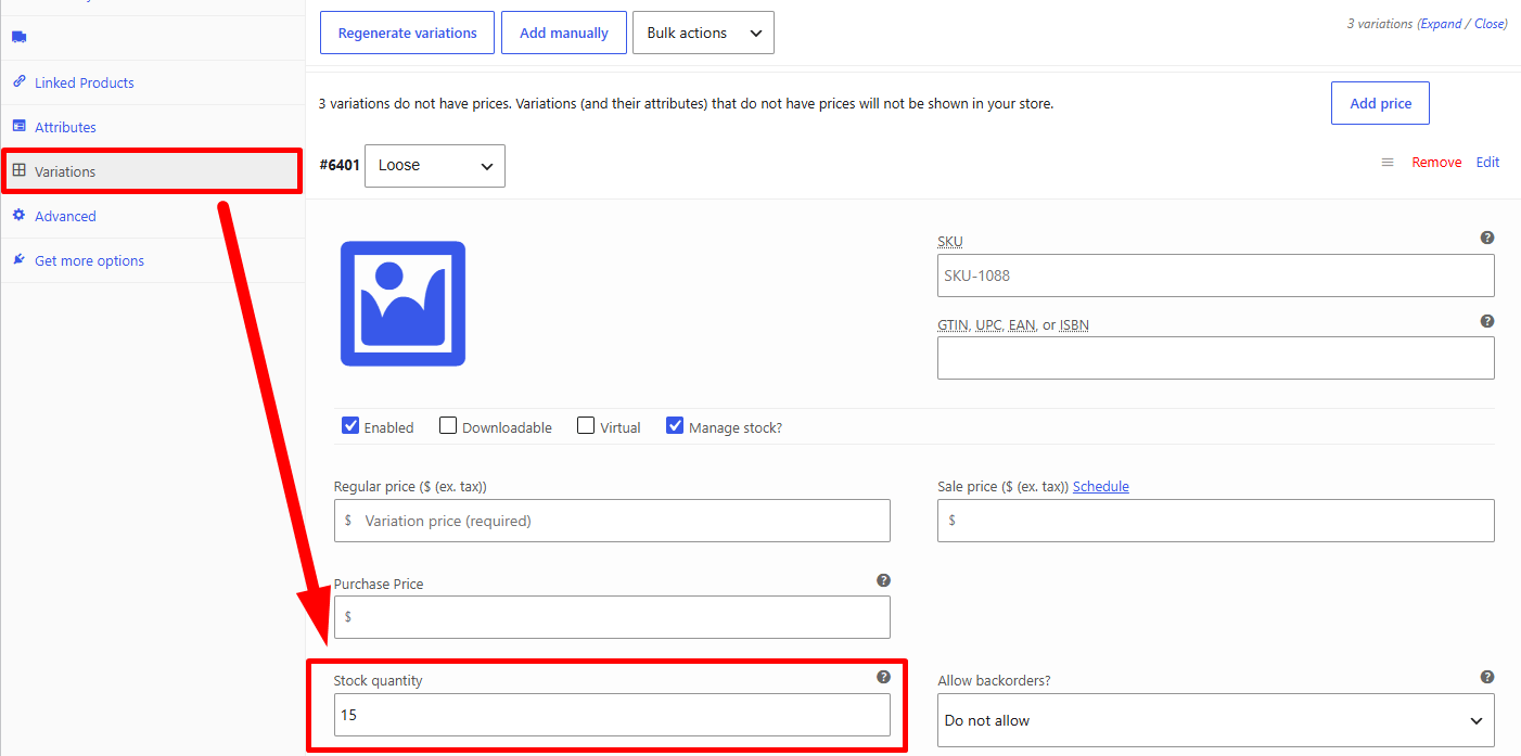 woocommerce Variation-Level Manage Stock