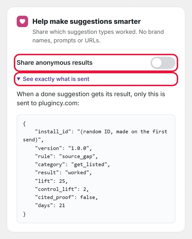 Share anonymous results on the Wins page, with an example of what is sent.