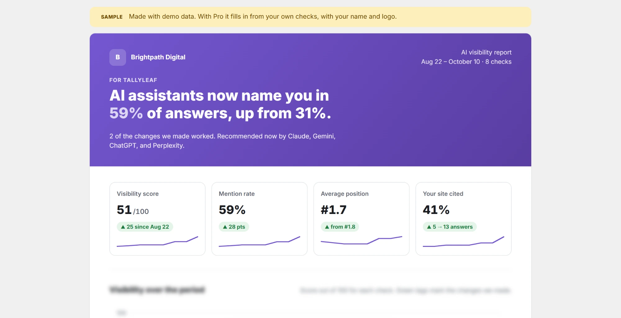 The Client report tab in the free version: a sample report made with demo data.