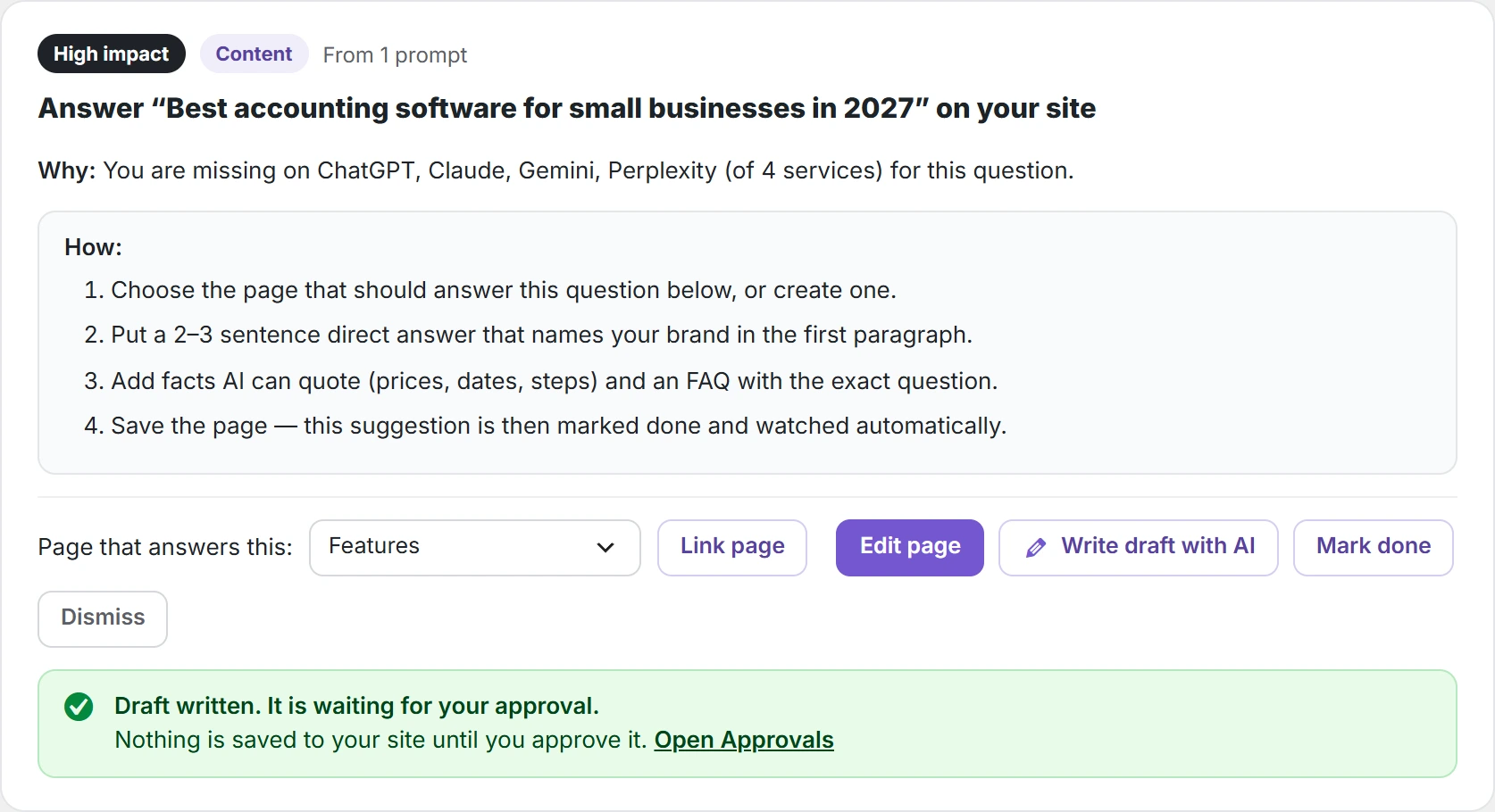 Write draft with AI: the draft waits for your approval.